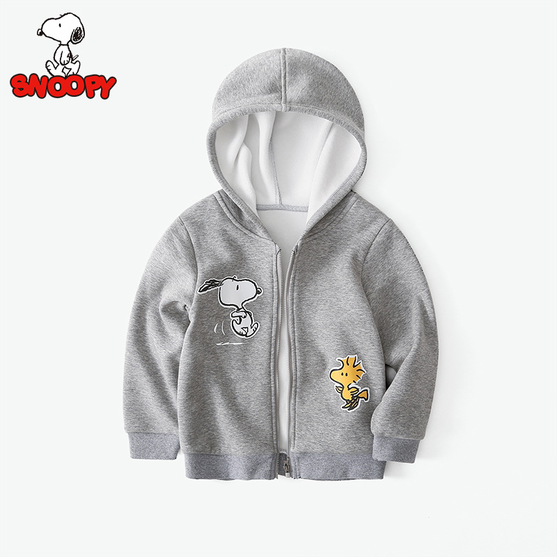 史努比SNOOPY童装儿童加厚外套男童春秋新款加绒开衫衣服男生长袖上衣