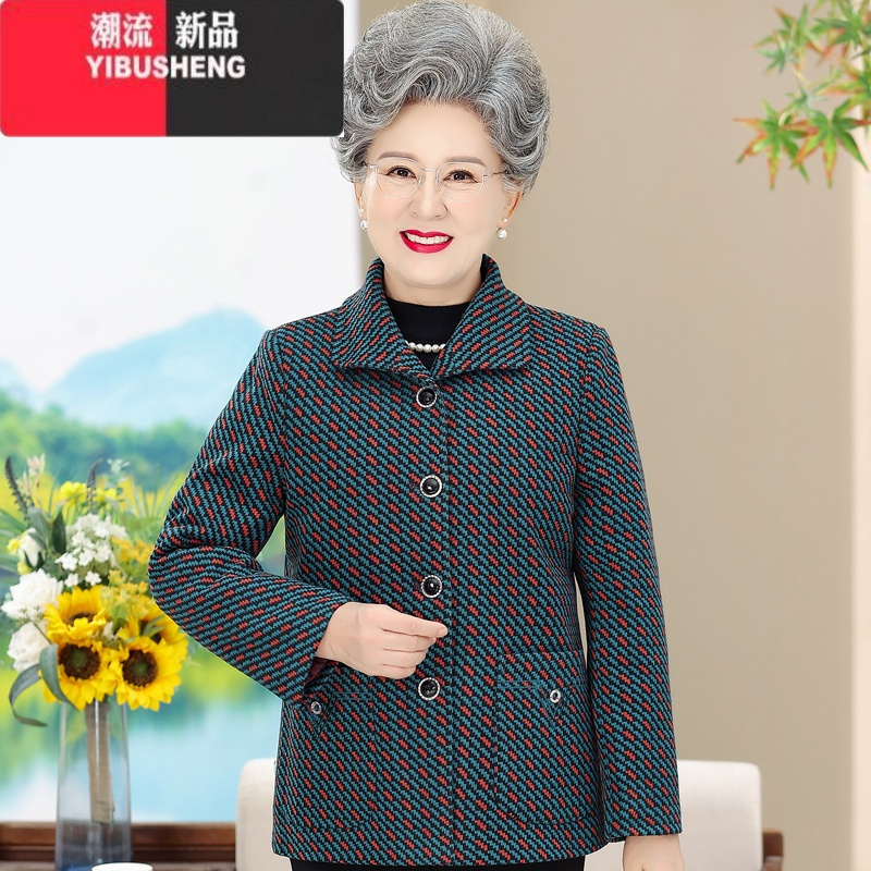yibusheng奶奶秋装外套中老年人冬装女妈妈加绒加厚上衣洋气老太太