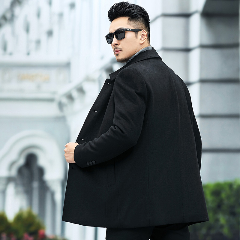 花花公子夹棉加厚男士外套中长款100羊毛呢子大衣男商务休闲大码中年