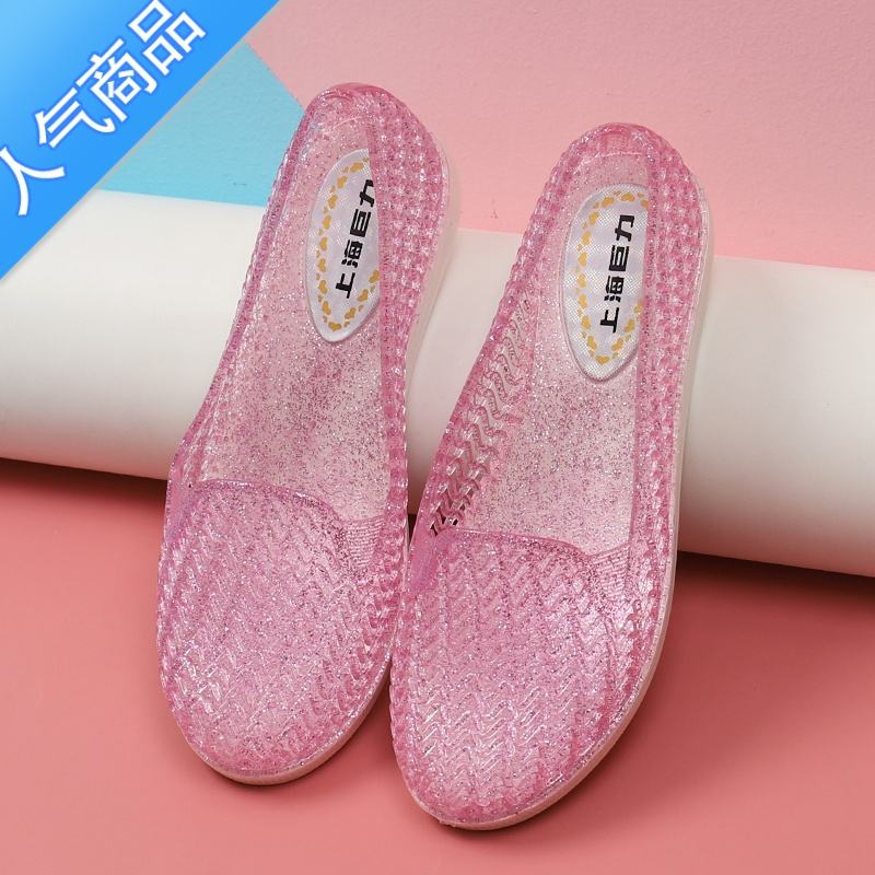 suntek透明水晶果冻凉鞋女夏季塑料透气洞洞鞋平底防滑可湿水妈妈工作