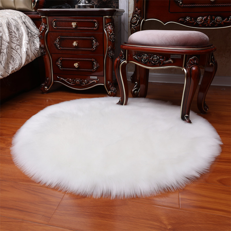 美帮汇北欧圆形地毯电脑椅子地垫仿羊毛毯吊篮梳妆台卧室长毛绒拍照ins 白色白色圆形 110*110cm