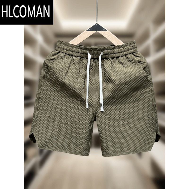 HLCOMAN欧洲站短裤发泡细格男款夏季外穿纯色五分运动裤男士沙滩大裤衩潮高清大图
