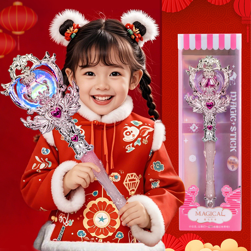 【粉色】可充电旋转发光仙女棒高清大图