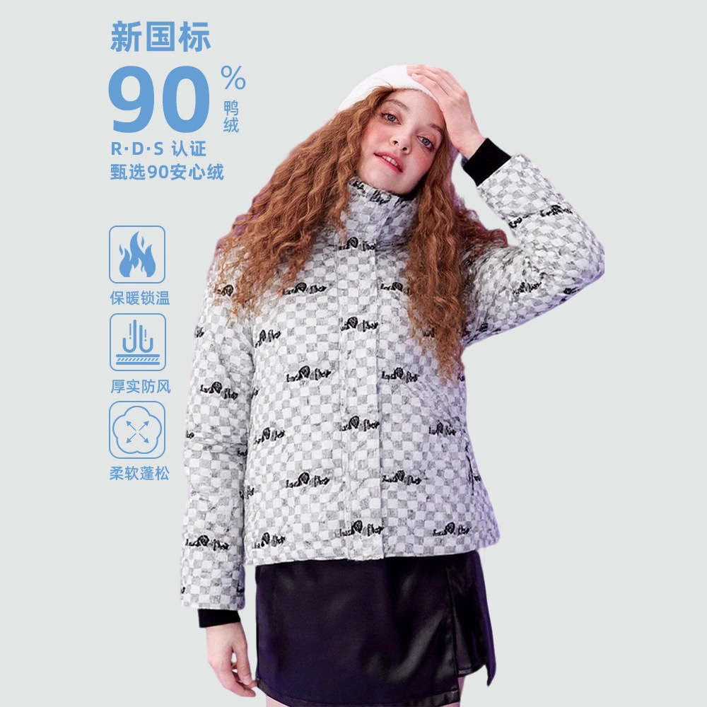 2025新款欧美棋盘格欧根纱刺绣高级感时尚面包服抗寒外套羽绒服高清大图