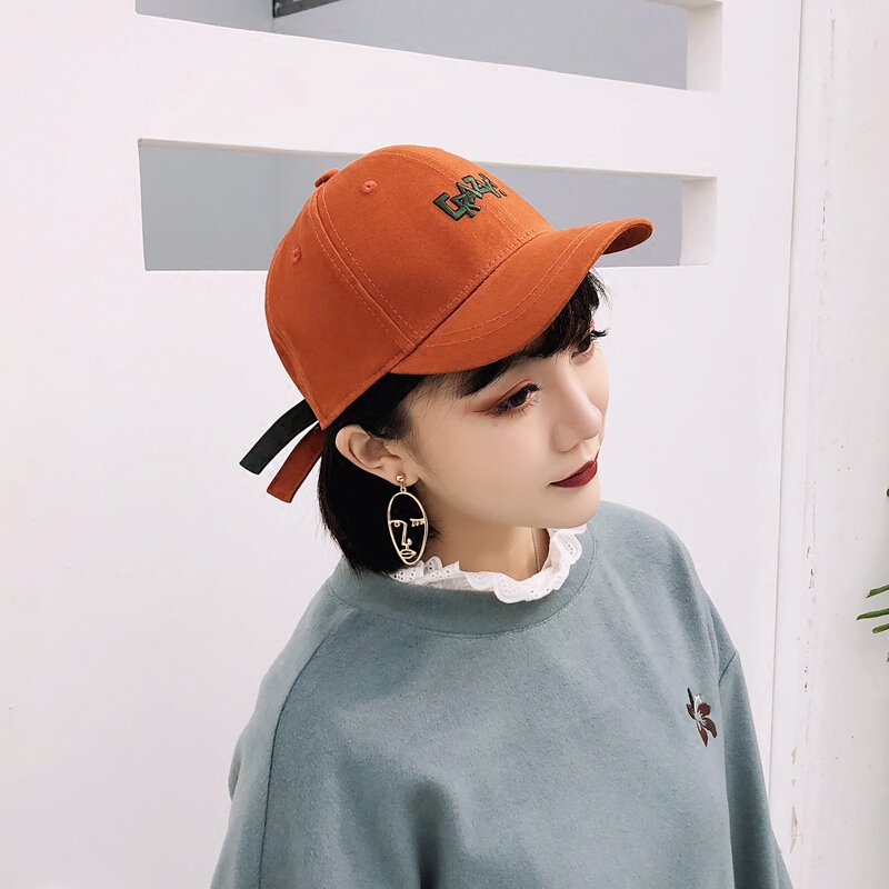 2018帽子女春夏短帽檐棒球帽百搭字母刺绣学生遮阳鸭舌帽韩版时尚桔红色2018新款叹号棒球可节