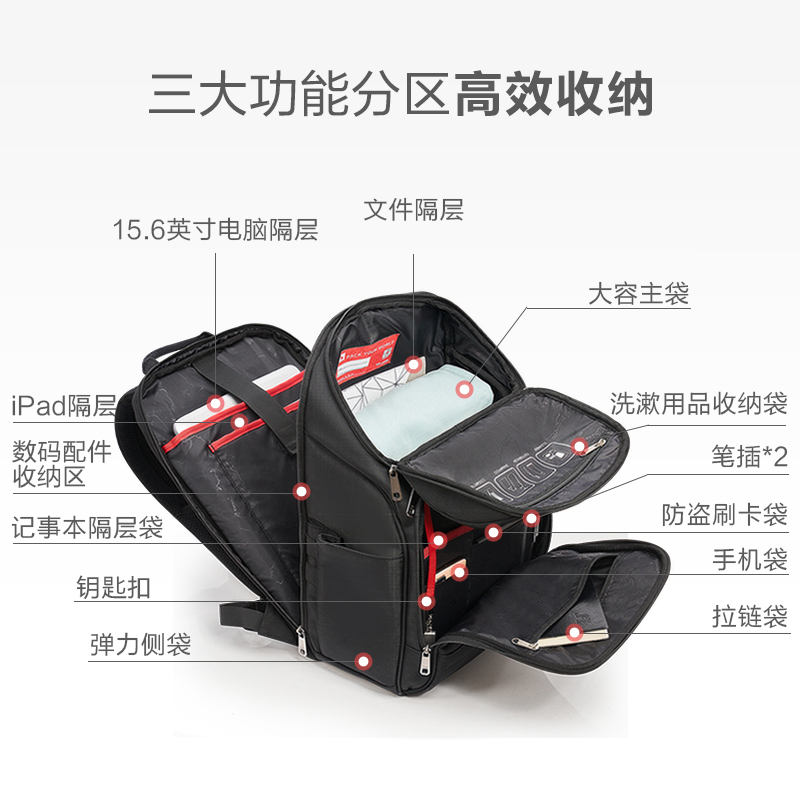 爱华仕移动办公双肩包越走越轻背包男15.6寸大容量电脑包商务出差