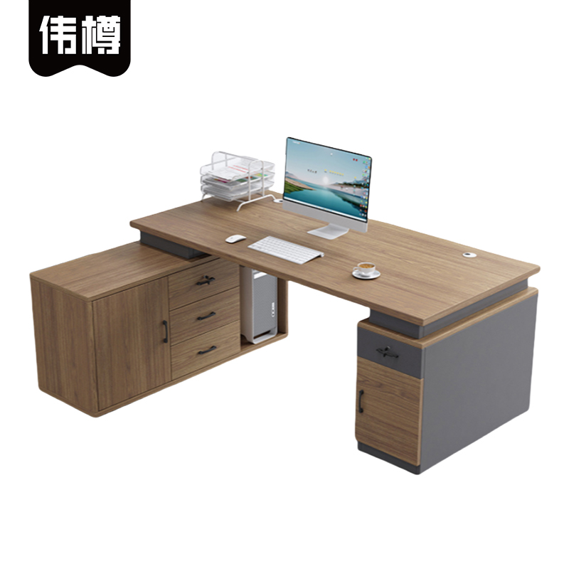 伟樽办公桌带侧柜140*60*75cm套高清大图