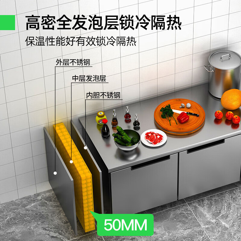 猛世保鲜工作台商用冷藏操作台厨房工程冰柜风冷直冷冻水吧台 [升级款]双温丨带靠背 1.5*0.6*0.8(米)