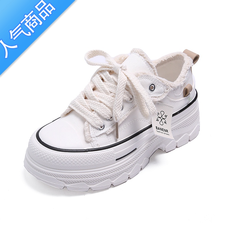 SUNTEK厚底帆布鞋女夏季透气2023新款chic百搭小众板鞋子软底小白鞋高清大图