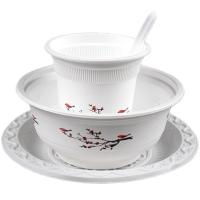 一次性环保餐具四件套饭店用 杯碗碟勺 可降解餐具 独立包装 可降解餐具样品三套