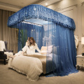 京城派 2021新款落地式蕾丝U型导轨蚊帐支架可升降家用夏天1.2/2mU型轨道式宫廷蚊帐蕾丝落地床幔欧式蚊帐 150*200cm 韶华-宝蓝