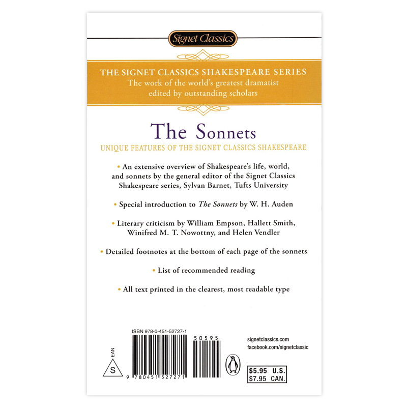 [正版]莎士比亚十四行诗 英文原版 Shakespeare: The Sonnets 课外阅读 搭四大喜剧 四大悲剧高清大图