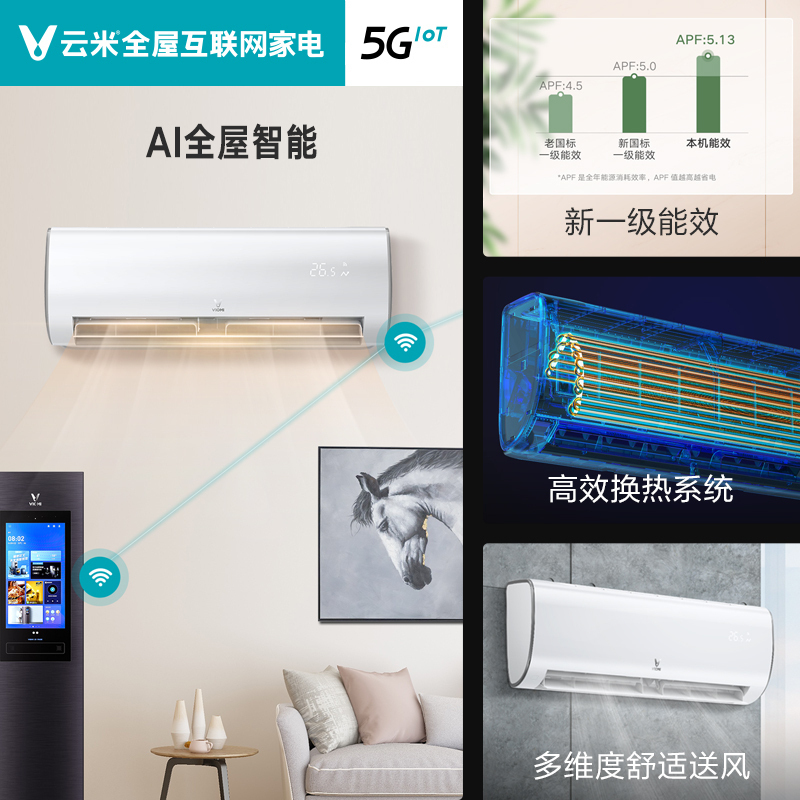 云米空调智能变频冷暖大1匹挂机壁挂式家用旗舰店Smart1S新1级KFRd-26GW/Y3PM1-A1