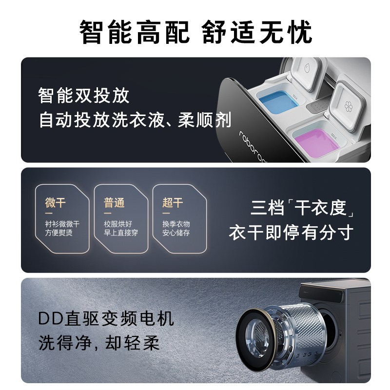 石头洗衣机 分子筛洗烘一体机H1 洗烘一体家用12kg公斤大容量滚筒全自动洗衣机 冰川白