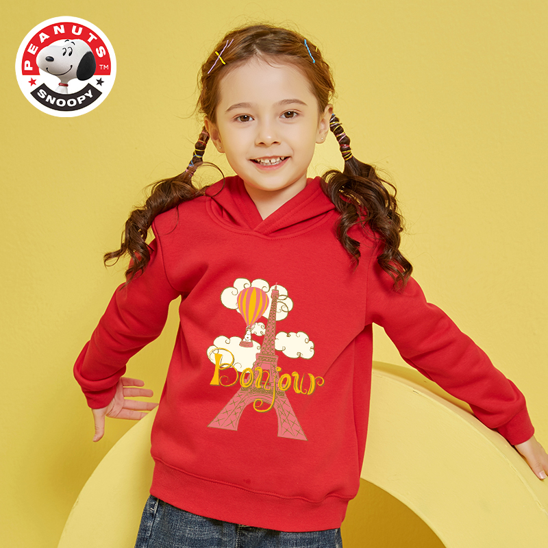史努比(SNOOPY)儿童长袖卫衣韩版时尚卡通童装春秋款女童宝宝运动休闲衣服女童带帽上衣SNW130