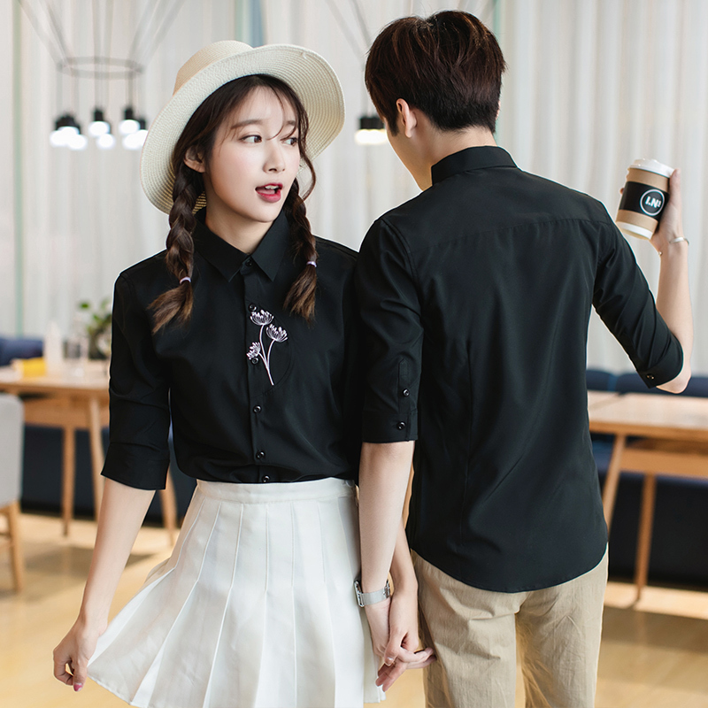 美师理店型师夜店酒吧KTV服务员工作服男士七分袖衬衫衬衣