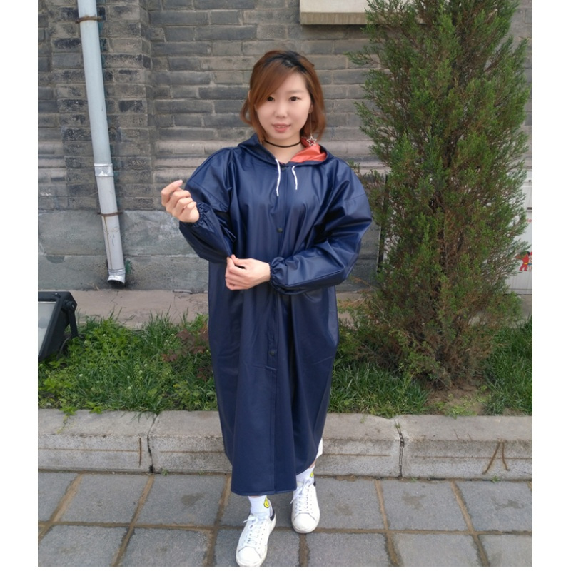 高贵黑蓝色 适合155-180cm XXL 韩国雨衣外套女防水连帽长雨衣男全身徒步长款韩版宽松成人防水衣
