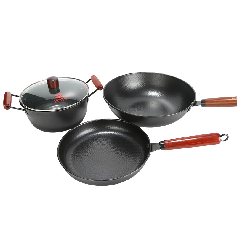 朗赫 LUVHOO 匠心锤纹铁锅三件套 LH-FB216