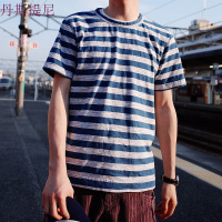 [买三免一]|撞色条纹T恤圆领双色条纹短袖男士青年体恤