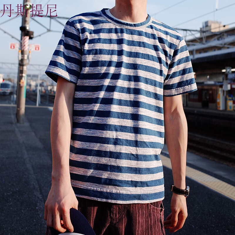 [买三免一]|撞色条纹T恤圆领双色条纹短袖男士青年体恤