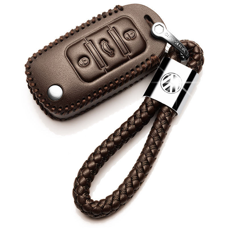 【补贴10%】一汽大众2020款高尔夫7嘉旅汽车真皮钥匙包套19款扣高7专用钥匙扣汽车钥匙包 大众E款咖啡色+绳（一键启动）10-12款