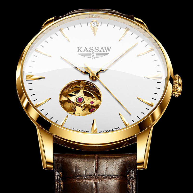 卡梭kassaw手表男真钻国产品牌自动机械表超薄陀飞轮镂空防水潮流男