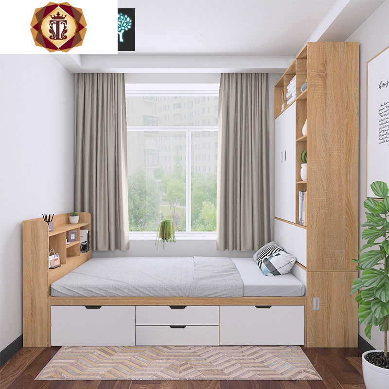 三维工匠衣柜床一体榻榻米组合儿童房女孩现代简约小户型卧室多功能省