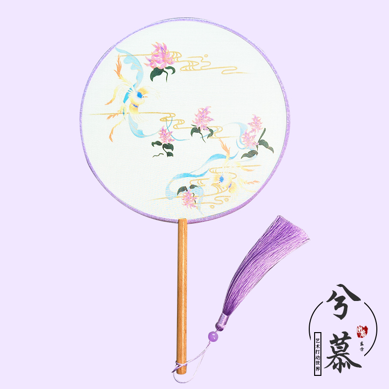 古风圆扇子中国风古典女汉服芒种舞蹈扇半透明长柄团扇异形宫扇子 三维工匠 15号扇面21CM柄长15CM高清大图