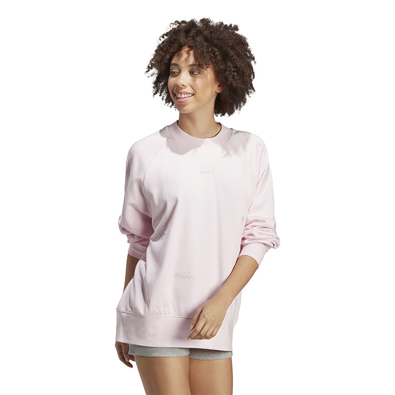 adidas BLUV Q1 SWT 字母Logo刺绣圆领套头长袖卫衣 女款 粉红色 IC0812