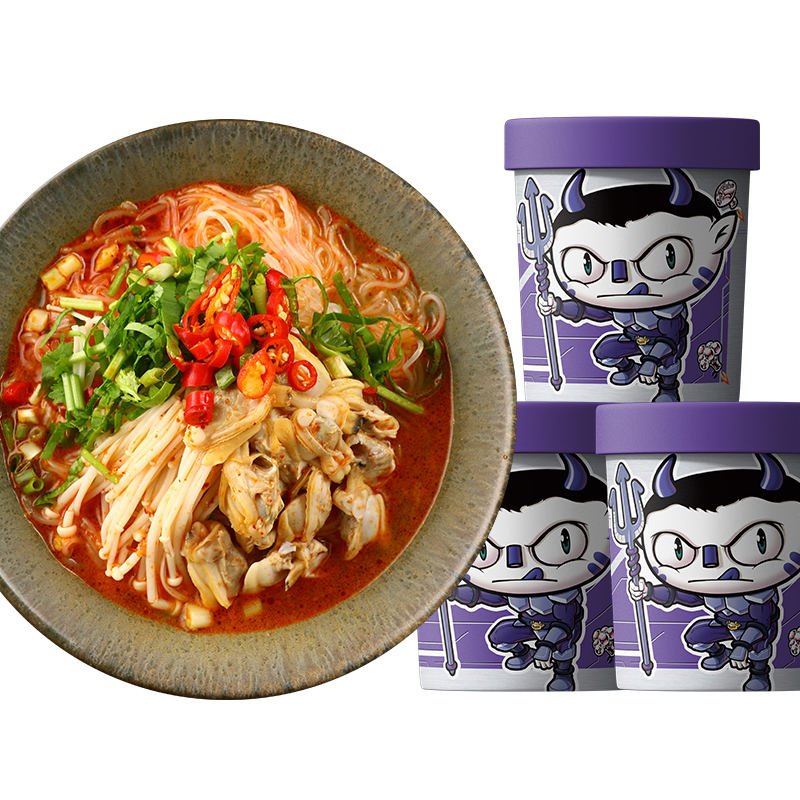 食族人锡纸花甲粉3桶装非油炸即时酸辣粉丝正宗网红方便速食泡面