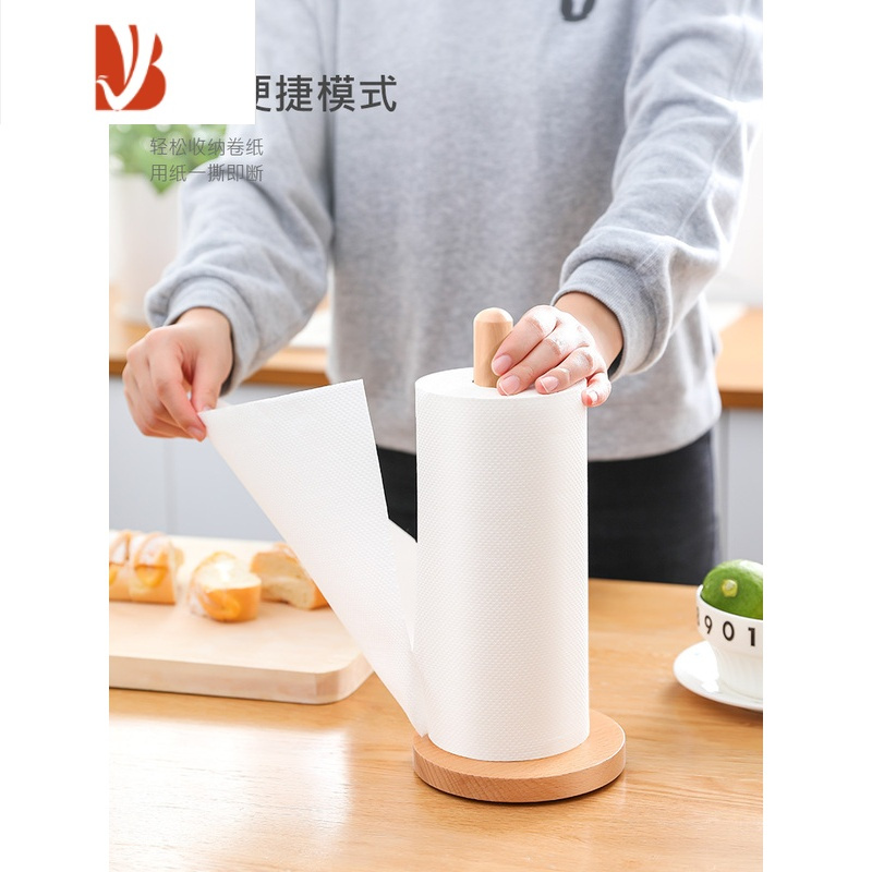 三维工匠厨房纸巾架木质卷筒纸厨房用纸支架收纳卫生纸巾盒立式免打孔 4卷厨房用纸(日本制)