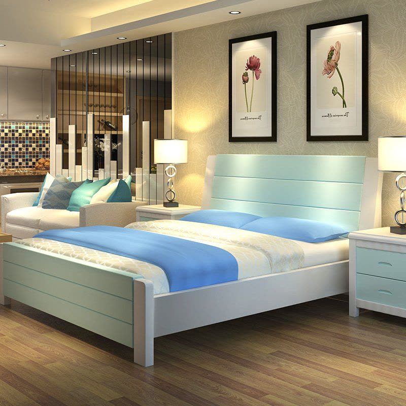 现代简约全实木床白色橡木1.8米双人床1.5m1.2单人床1.35主卧家具图片