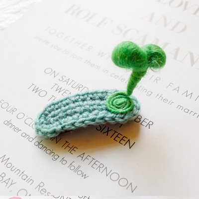 韩国少女儿童毛毡小草发夹豆芽顶夹子边夹发卡头饰简约刘海碎发夹绿色