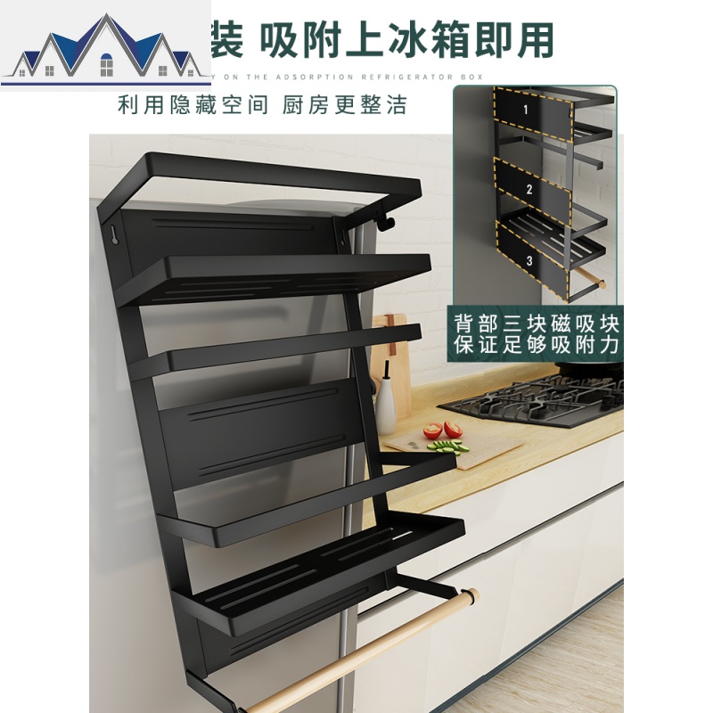 冰箱侧面磁吸置物架多功能家用厨房用品大全收纳保鲜膜纸巾储物架 三维工匠高清大图