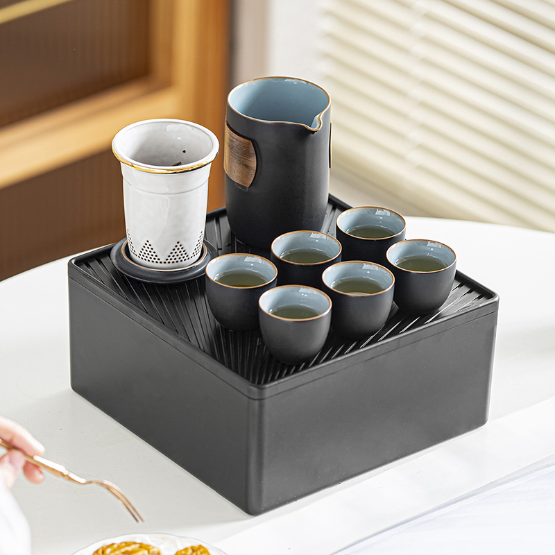 領藝 多彩祥云旅行茶具套装快客杯一壶三杯便携式包随身茶壶泡茶杯日式 多彩祥云旅行茶具6杯黑盒装