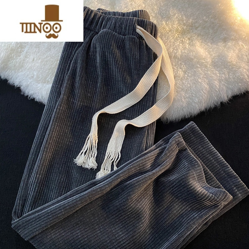 YANXU灯芯绒休闲裤子男宽松直筒冬高街运动裤ins潮流长裤阔腿卫潮 XL 灰色