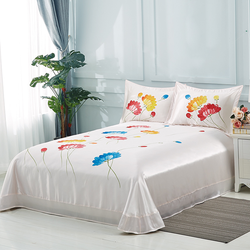 丝煌单件手绘真丝床单100%桑蚕丝整幅丝绸床单婚庆真丝床品可定做