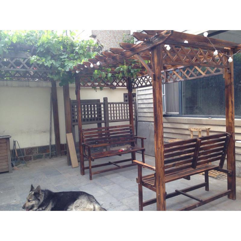 森美人葡萄架防腐木屋凉亭实木花架户外家具庭院桌椅花园爬藤架 加宽款有椅子（不含桌子）