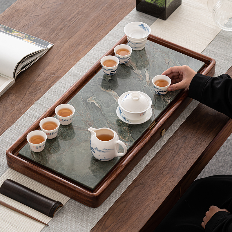 苏氏陶瓷(SUSHI CERAMICS)九龙壁花梨木茶盘可干泡可排水功夫泡茶台茶托66*30cm