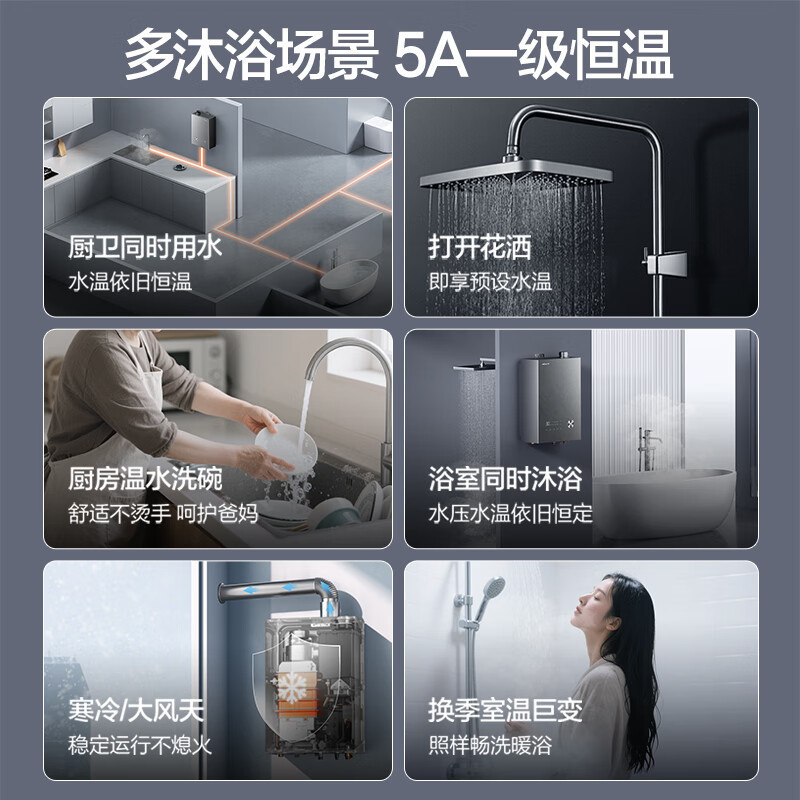 万和[安睡洗16V9L PRO无冷凝管]16L燃气热水器天然气超一级能效 恒温一级暖浴无冷感增压大水量家用热水器高清大图