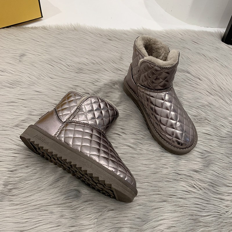 婕秘雪地靴女鞋2021年新款秋冬季加绒加厚底保暖防水亮面机车棉靴