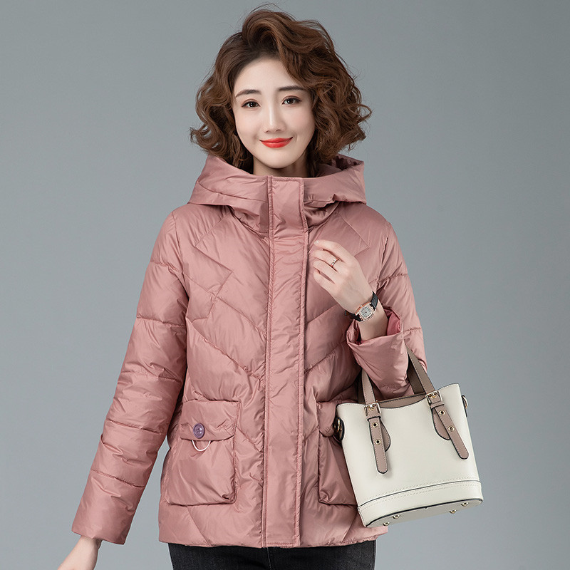 权小威小棉袄女短款轻薄衣棉服冬加厚小个子中年妈妈丝棉带帽外套