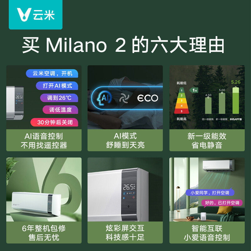 云米(VIOMI)1.5匹 智能变频冷暖 Milano 2 米兰 AI语音控制 以旧换新 新一级空调挂机