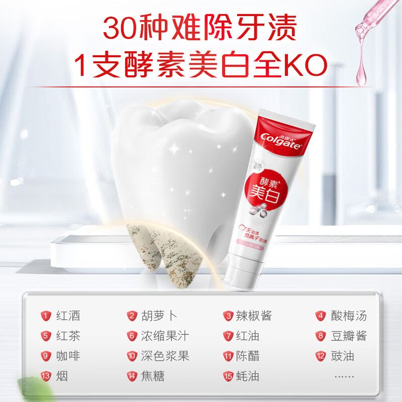 高露洁(Colgate)酵素亮白去黄去渍防渍美白牙膏 沁爽白桃味120g高清大图