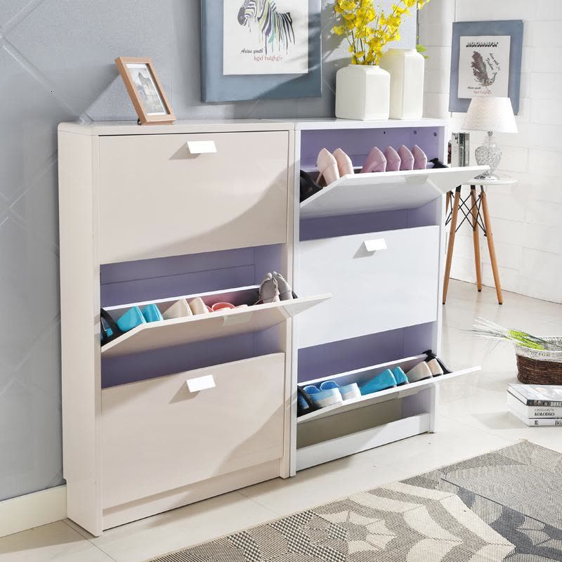 苏宁放心购超薄翻斗鞋柜 简约现代厅柜烤漆玄关口全黑色白色香槟色鞋架A-STYLE家具图片