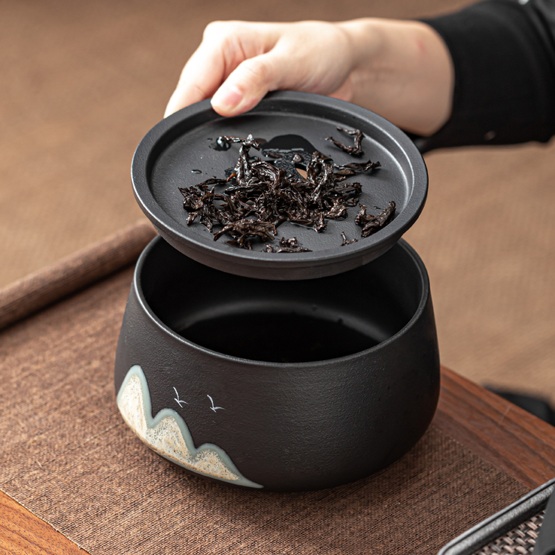 金杞复古黑陶瓷茶盆茶盂水盂茶渣缸高清大图