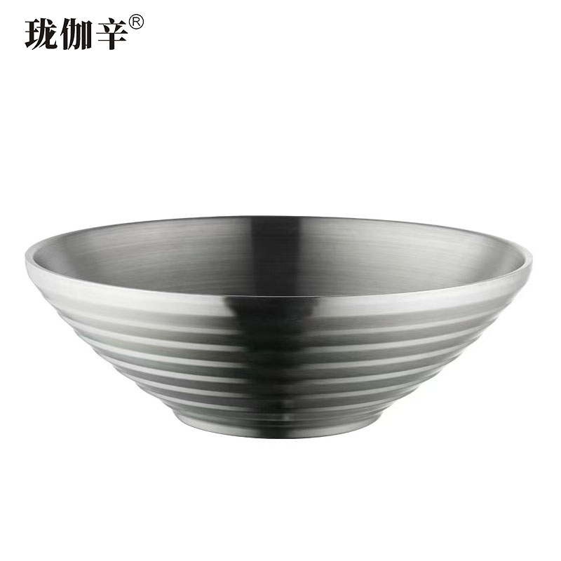 珑伽辛 304不锈钢大碗 双层隔热面碗 18cm/个高清大图