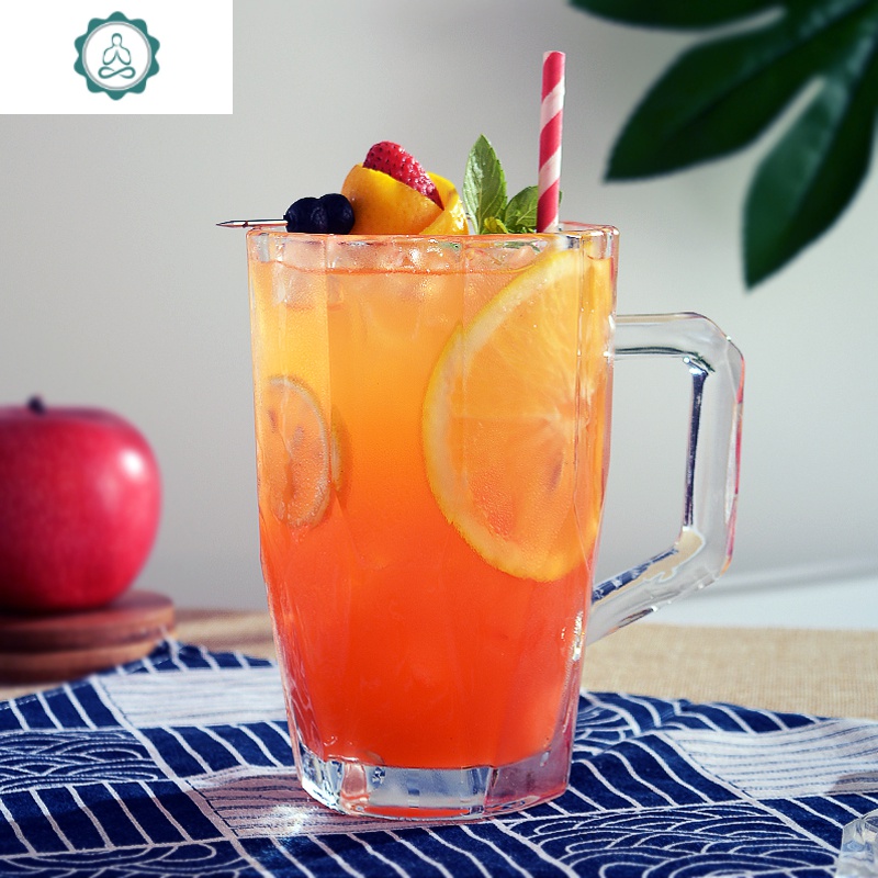 700ml毫升 加厚大容量带把玻璃杯 扎啤杯 果汁杯饮料杯水果茶杯子 封