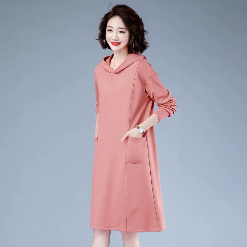 加绒/不加绒连帽卫衣女新款韩版大码宽松长款上衣长袖连衣裙