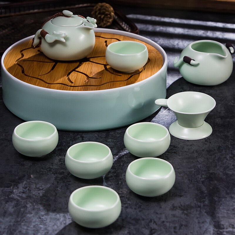 乐享 功夫茶具套装景德镇泡茶壶茶杯陶瓷整套便携旅行汝窑家用简约茶盘